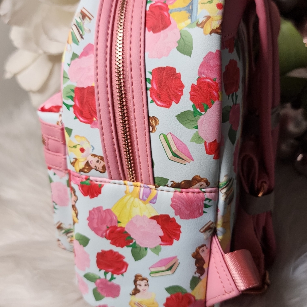 Loungefly Disney Beauty and the Beast Allover Print Womens Double Strap Shoulder - Picture 3 of 6